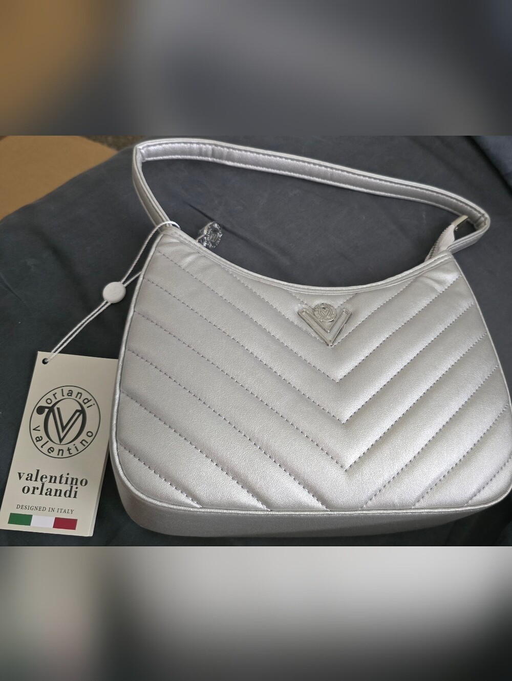 Valentino Orlandi Silver Quilted Shoulder Bag - Women